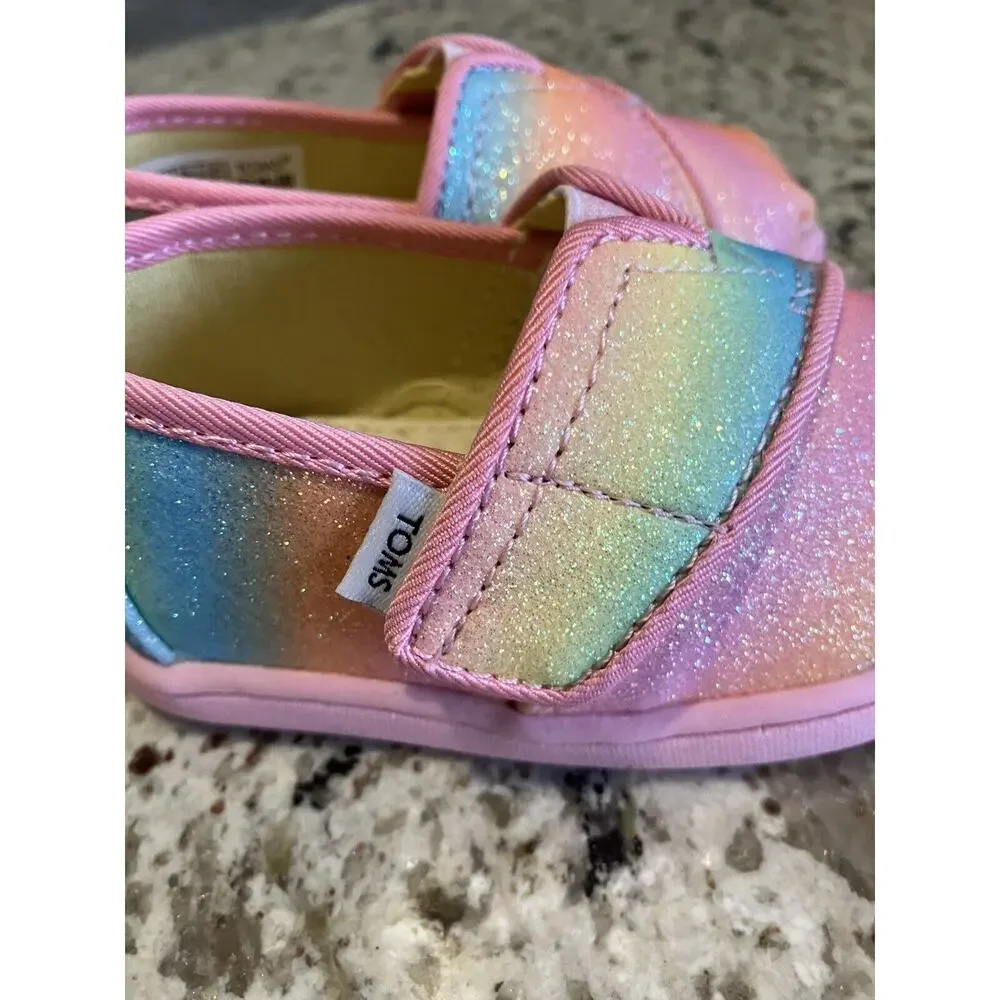NEW TOMS Alpargata Candy Pink Gradient Glitter Slip On Shoes Size 4 Little Girls